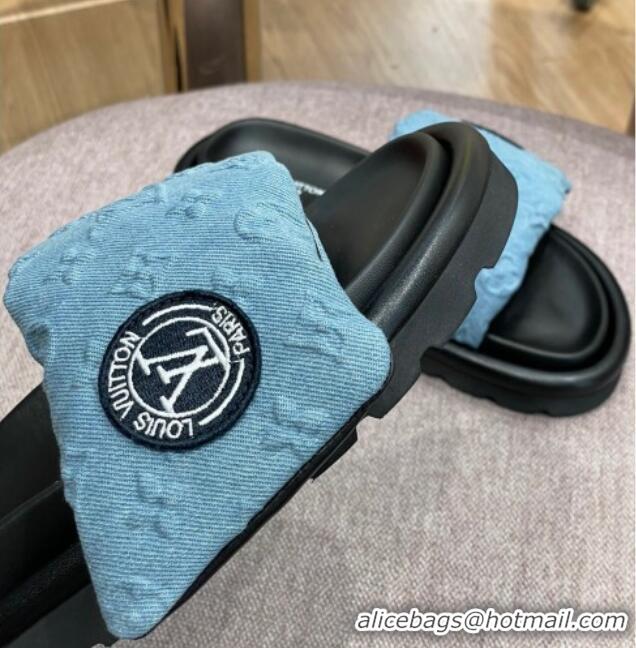 Sophisticated Louis Vuitton Monogram Denim Pool Pillow Comfort Slide Sandals Light Blue 071998