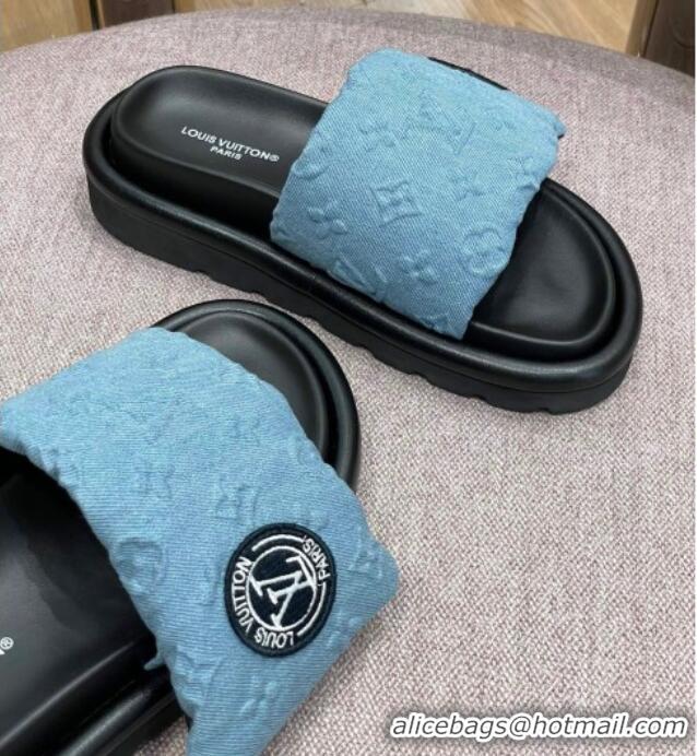 Sophisticated Louis Vuitton Monogram Denim Pool Pillow Comfort Slide Sandals Light Blue 071998