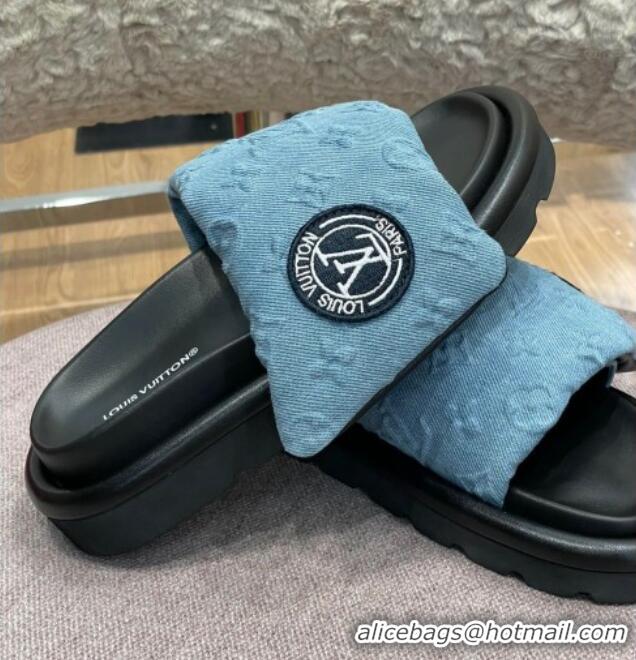 Sophisticated Louis Vuitton Monogram Denim Pool Pillow Comfort Slide Sandals Light Blue 071998