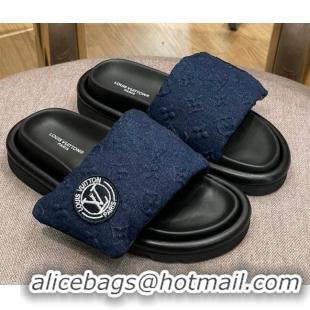 Pretty Style Louis Vuitton Monogram Denim Pool Pillow Comfort Slide Sandals Dark Blue 2071999