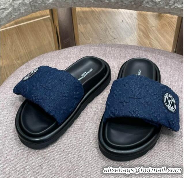 Pretty Style Louis Vuitton Monogram Denim Pool Pillow Comfort Slide Sandals Dark Blue 2071999