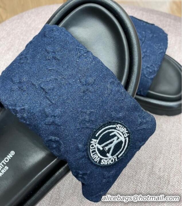 Pretty Style Louis Vuitton Monogram Denim Pool Pillow Comfort Slide Sandals Dark Blue 2071999