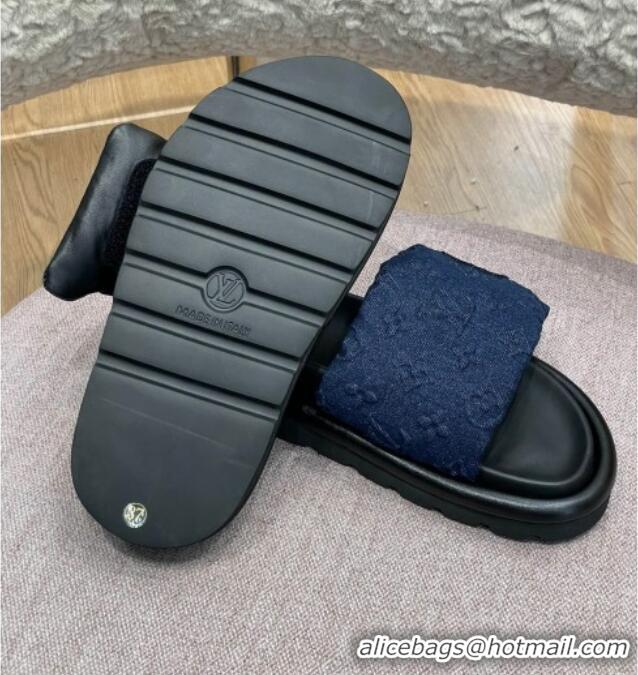 Pretty Style Louis Vuitton Monogram Denim Pool Pillow Comfort Slide Sandals Dark Blue 2071999