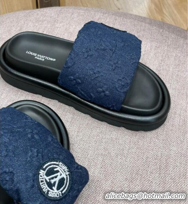 Pretty Style Louis Vuitton Monogram Denim Pool Pillow Comfort Slide Sandals Dark Blue 2071999