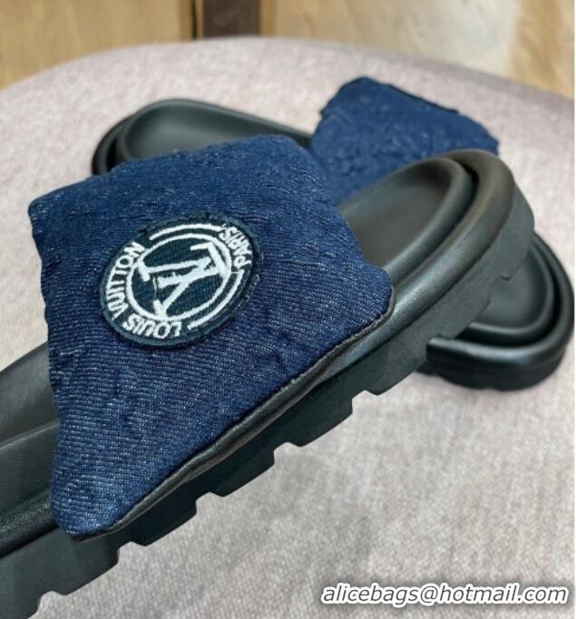 Pretty Style Louis Vuitton Monogram Denim Pool Pillow Comfort Slide Sandals Dark Blue 2071999