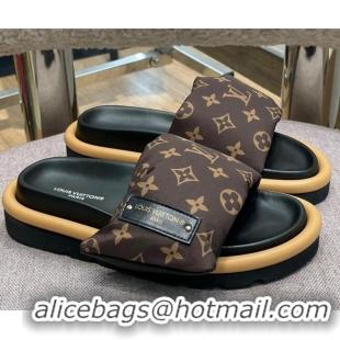 Best Price Louis Vuitton Monogram Nylon Pool Pillow Comfort Slide Sandals Brown 0719100