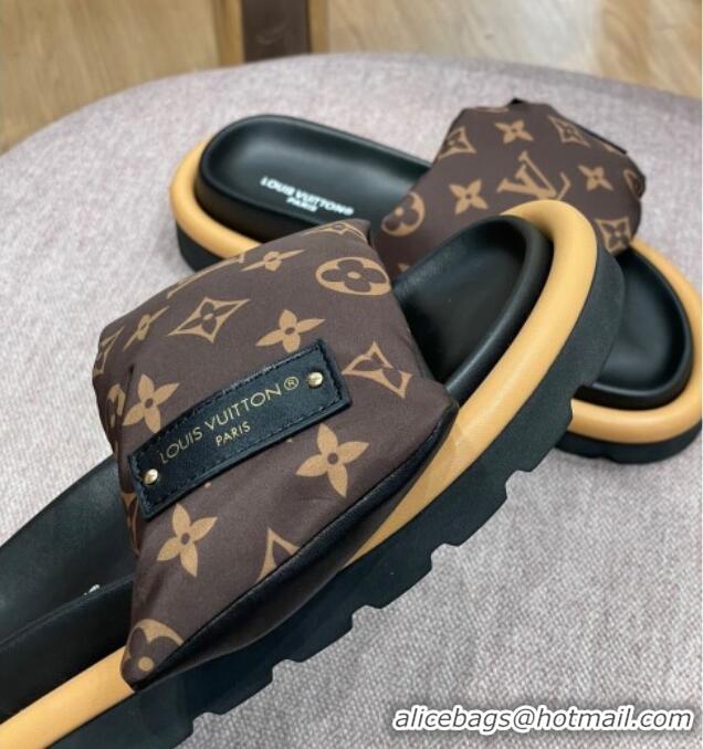 Best Price Louis Vuitton Monogram Nylon Pool Pillow Comfort Slide Sandals Brown 0719100