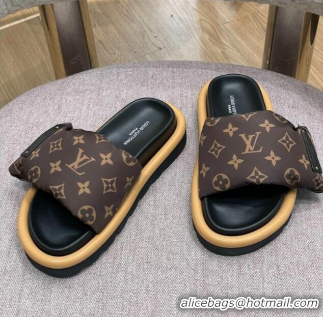 Best Price Louis Vuitton Monogram Nylon Pool Pillow Comfort Slide Sandals Brown 0719100