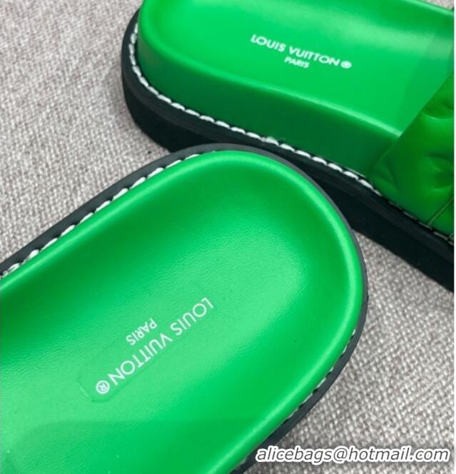 Unique Style Louis Vuitton LV Sunset Monogram Leather Flat Comfort Slide Sandals with Resin Chain Green 0719102