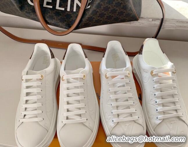 Stylish Louis Vuitton Time Out Monogram Leather Sneakers White 0719111