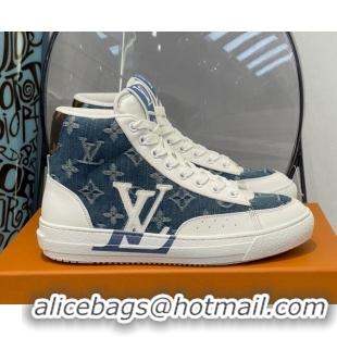 Pretty Style Louis Vuitton Charlie High-top Sneakers Blue Denim 0719113