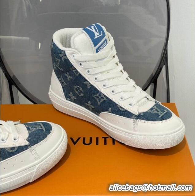 Pretty Style Louis Vuitton Charlie High-top Sneakers Blue Denim 0719113