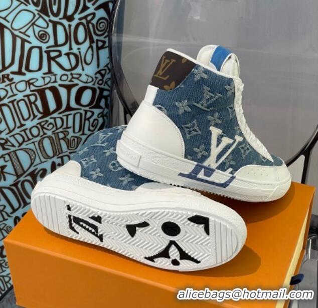 Pretty Style Louis Vuitton Charlie High-top Sneakers Blue Denim 0719113