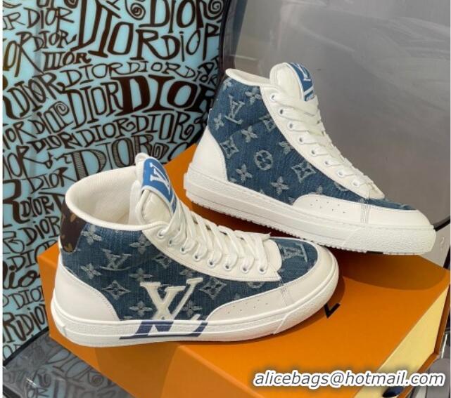 Pretty Style Louis Vuitton Charlie High-top Sneakers Blue Denim 0719113