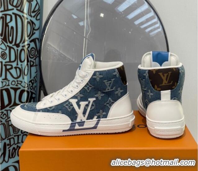 Pretty Style Louis Vuitton Charlie High-top Sneakers Blue Denim 0719113