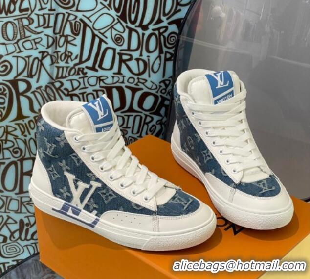 Pretty Style Louis Vuitton Charlie High-top Sneakers Blue Denim 0719113