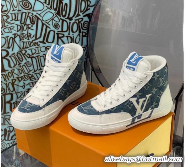 Pretty Style Louis Vuitton Charlie High-top Sneakers Blue Denim 0719113