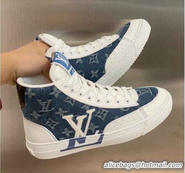 Pretty Style Louis Vuitton Charlie High-top Sneakers Blue Denim 0719113