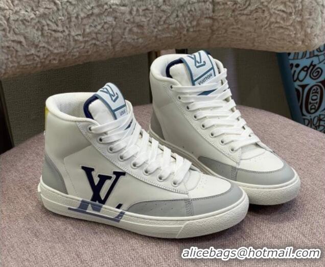 Duplicate Louis Vuitton Charlie Leather High-top Sneakers Blue 0719119