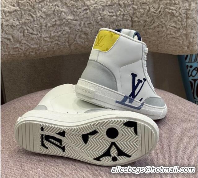 Duplicate Louis Vuitton Charlie Leather High-top Sneakers Blue 0719119