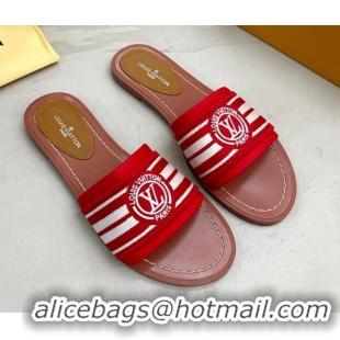 Perfect Louis Vuitton Magnetic Printed Canvas Flat Slide Sandals Red 0721102