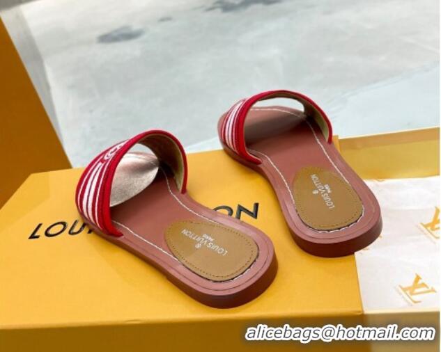 Perfect Louis Vuitton Magnetic Printed Canvas Flat Slide Sandals Red 0721102