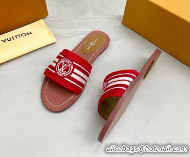 Perfect Louis Vuitton Magnetic Printed Canvas Flat Slide Sandals Red 0721102