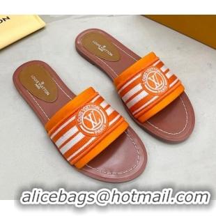 Best Grade Louis Vuitton Magnetic Printed Canvas Flat Slide Sandals Orange 721103