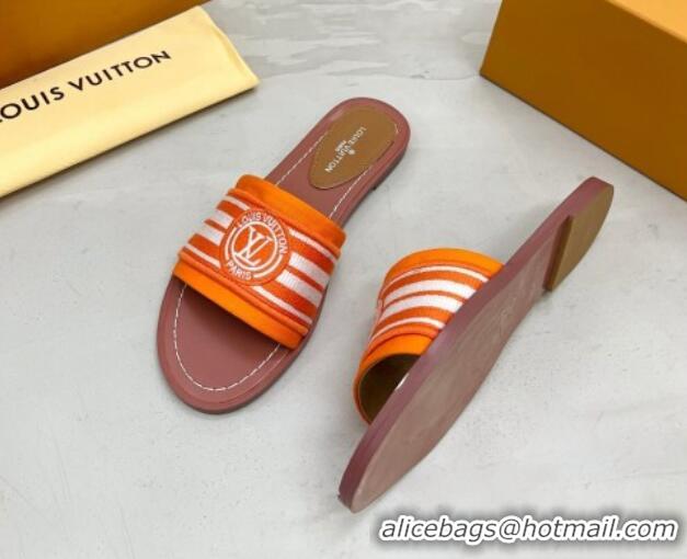 Best Grade Louis Vuitton Magnetic Printed Canvas Flat Slide Sandals Orange 721103