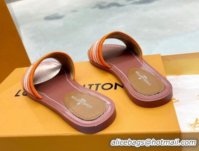 Best Grade Louis Vuitton Magnetic Printed Canvas Flat Slide Sandals Orange 721103