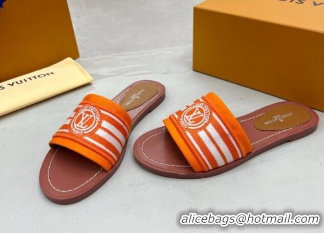 Best Grade Louis Vuitton Magnetic Printed Canvas Flat Slide Sandals Orange 721103