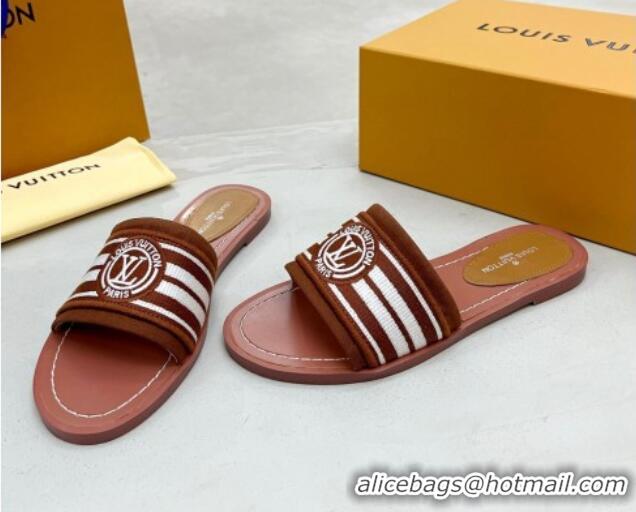 Luxury Louis Vuitton Magnetic Printed Canvas Flat Slide Sandals Brown 721104