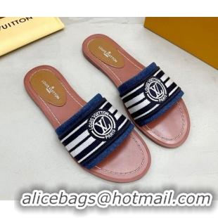 Low Cost Louis Vuitton Magnetic Printed Canvas Flat Slide Sandals Blue 721105