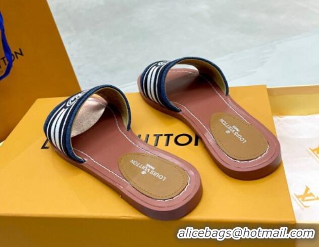 Low Cost Louis Vuitton Magnetic Printed Canvas Flat Slide Sandals Blue 721105