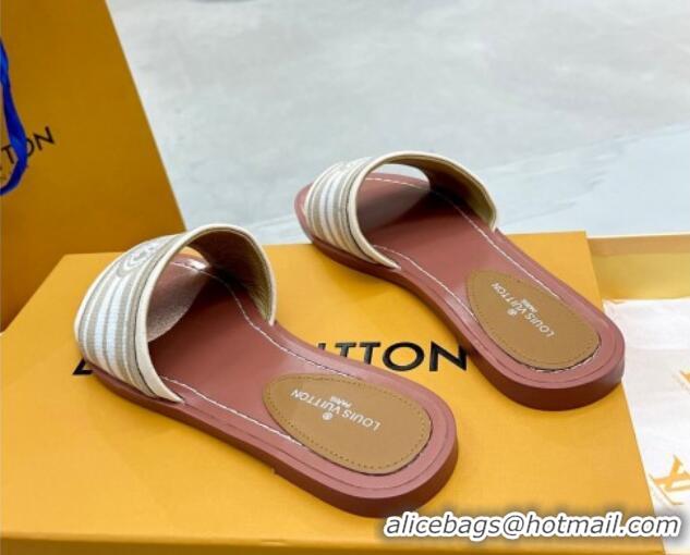 Good Looking Louis Vuitton Magnetic Printed Canvas Flat Slide Sandals Beige 721106