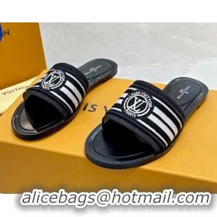 Best Price Louis Vuitton Magnetic Printed Canvas Flat Slide Sandals Black 721107