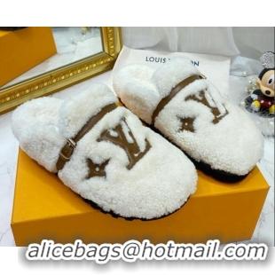 Sophisticated Louis Vuitton Winterbreak Shearling Comfort Flat Mules White 721108