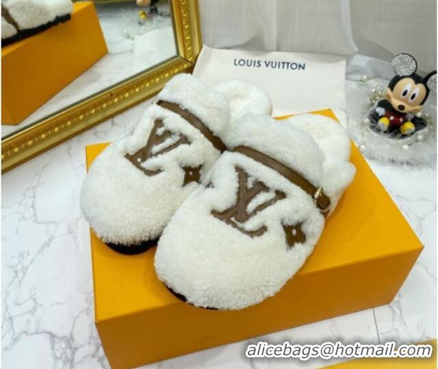 Sophisticated Louis Vuitton Winterbreak Shearling Comfort Flat Mules White 721108