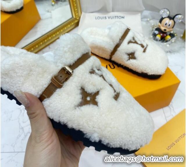 Sophisticated Louis Vuitton Winterbreak Shearling Comfort Flat Mules White 721108