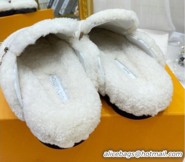 Sophisticated Louis Vuitton Winterbreak Shearling Comfort Flat Mules White 721108