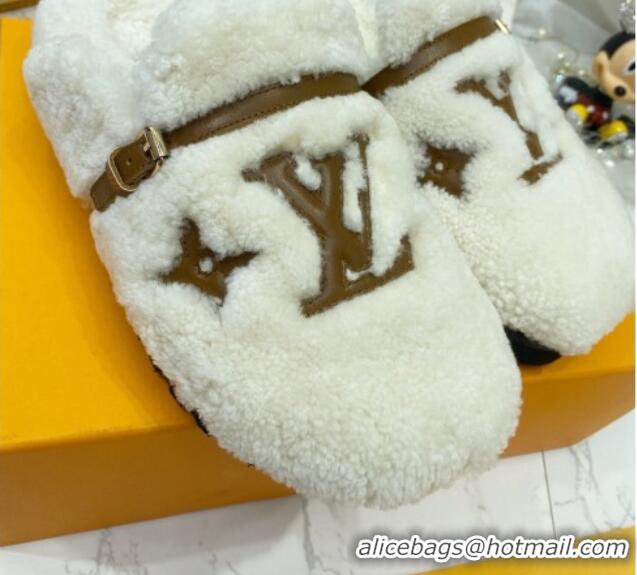 Sophisticated Louis Vuitton Winterbreak Shearling Comfort Flat Mules White 721108