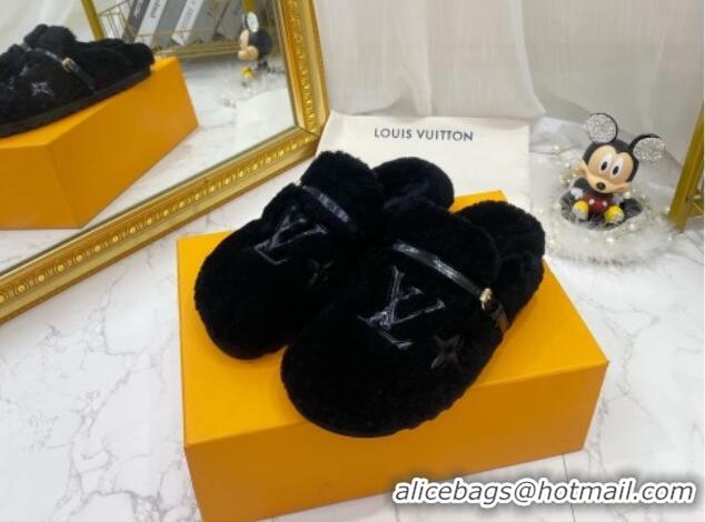 Popular Style Louis Vuitton Winterbreak Shearling Comfort Flat Mules Black 721109