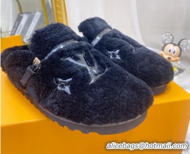 Popular Style Louis Vuitton Winterbreak Shearling Comfort Flat Mules Black 721109