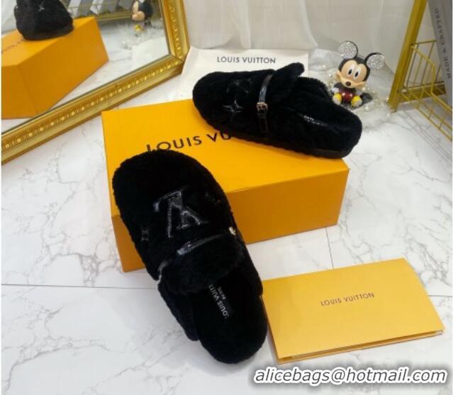 Popular Style Louis Vuitton Winterbreak Shearling Comfort Flat Mules Black 721109