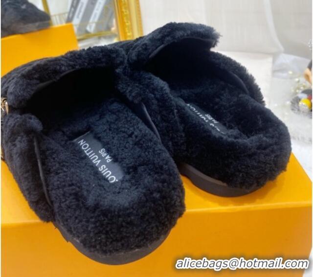 Popular Style Louis Vuitton Winterbreak Shearling Comfort Flat Mules Black 721109