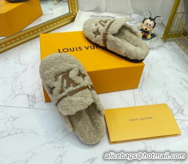 Good Product Louis Vuitton Winterbreak Shearling Comfort Flat Mules Grey 721110