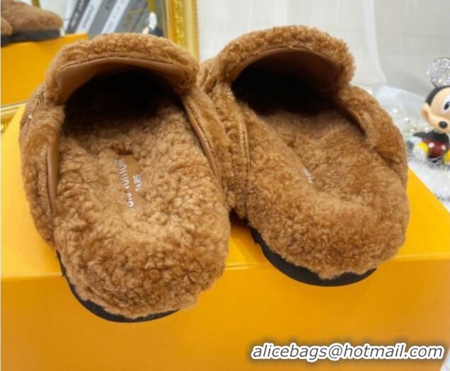 Stylish Louis Vuitton Winterbreak Shearling Comfort Flat Mules Brown 721111