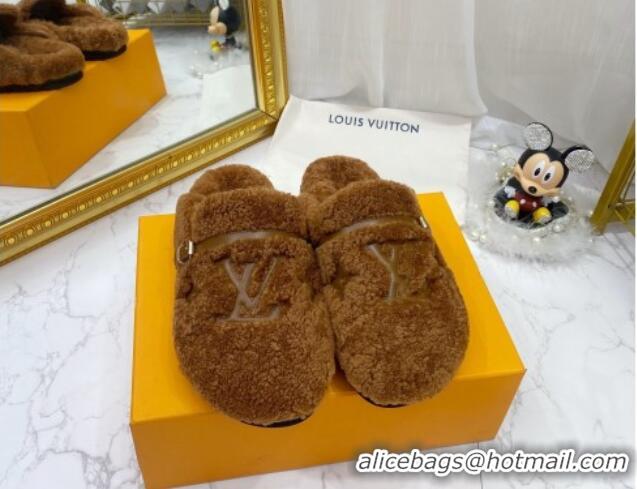 Stylish Louis Vuitton Winterbreak Shearling Comfort Flat Mules Brown 721111