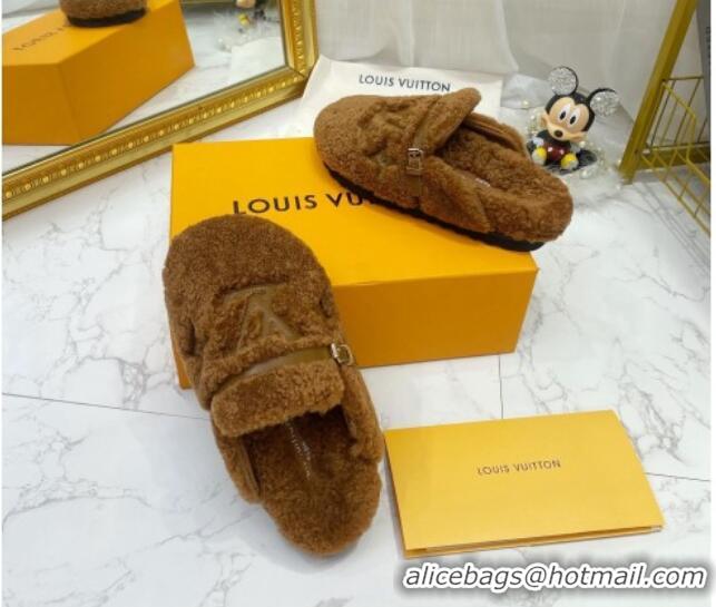 Stylish Louis Vuitton Winterbreak Shearling Comfort Flat Mules Brown 721111