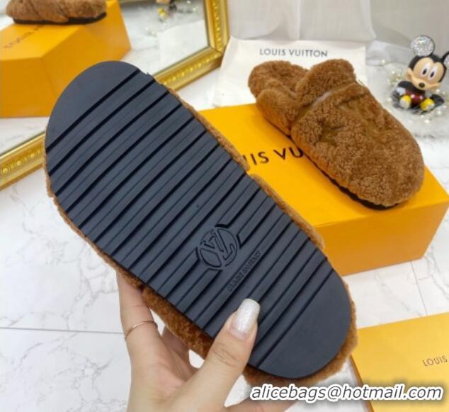 Stylish Louis Vuitton Winterbreak Shearling Comfort Flat Mules Brown 721111